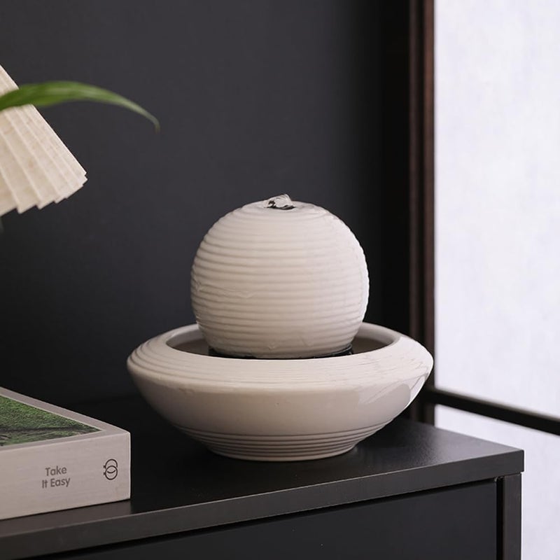 Andady Ceramic Tabletop Fountain Water Feature for Indoor and Home Decoration Table Desk Office Patio(White A156) - Image 3